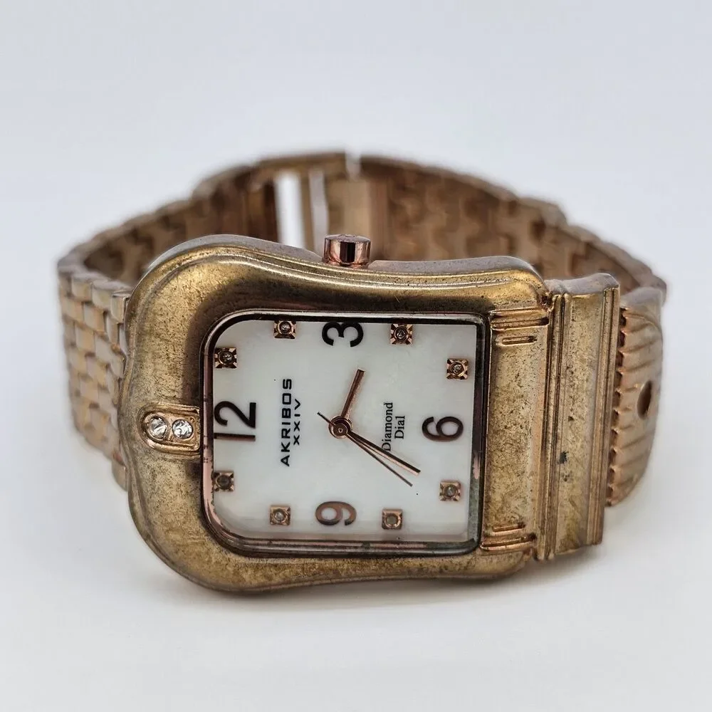 Akribos XXIV Women Watch 32MM Horseshoe White Dial Rose Gold Band 8